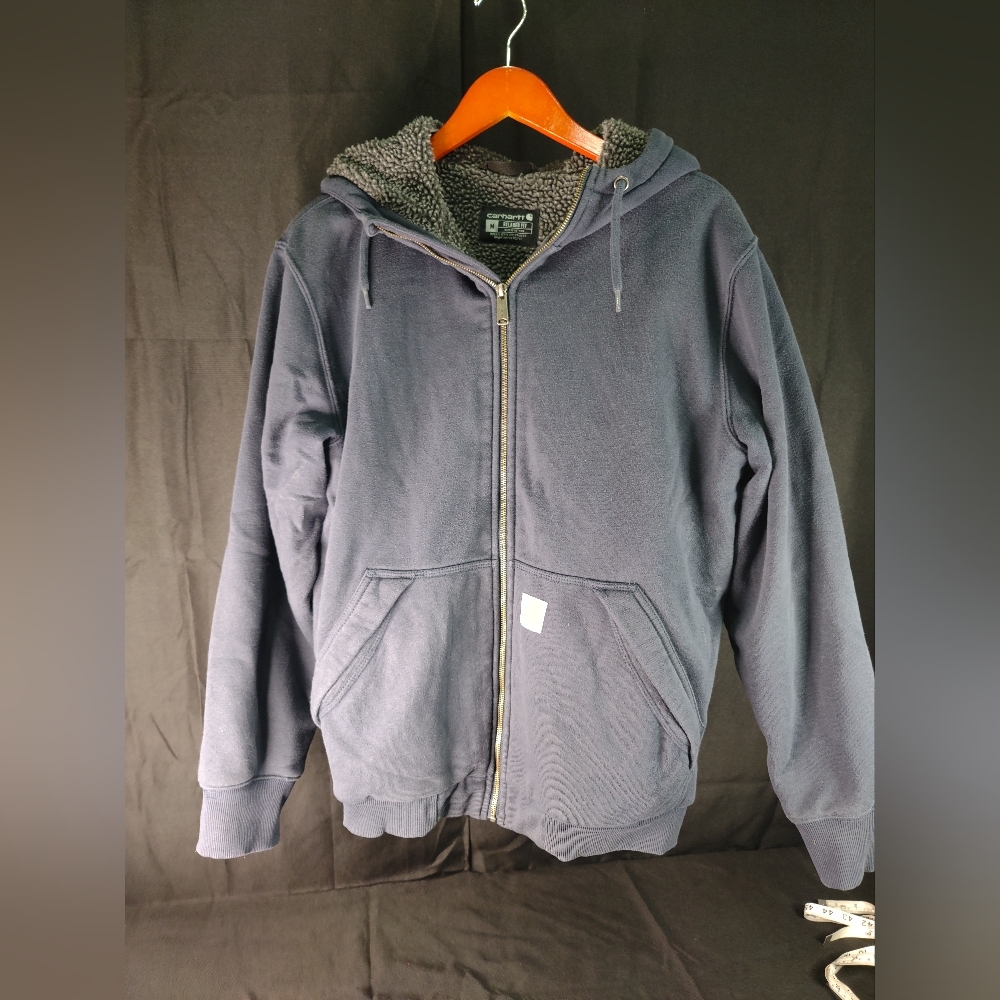 Men's Medium Relaxed Fit Navy Carhartt Zippered Hoodie
